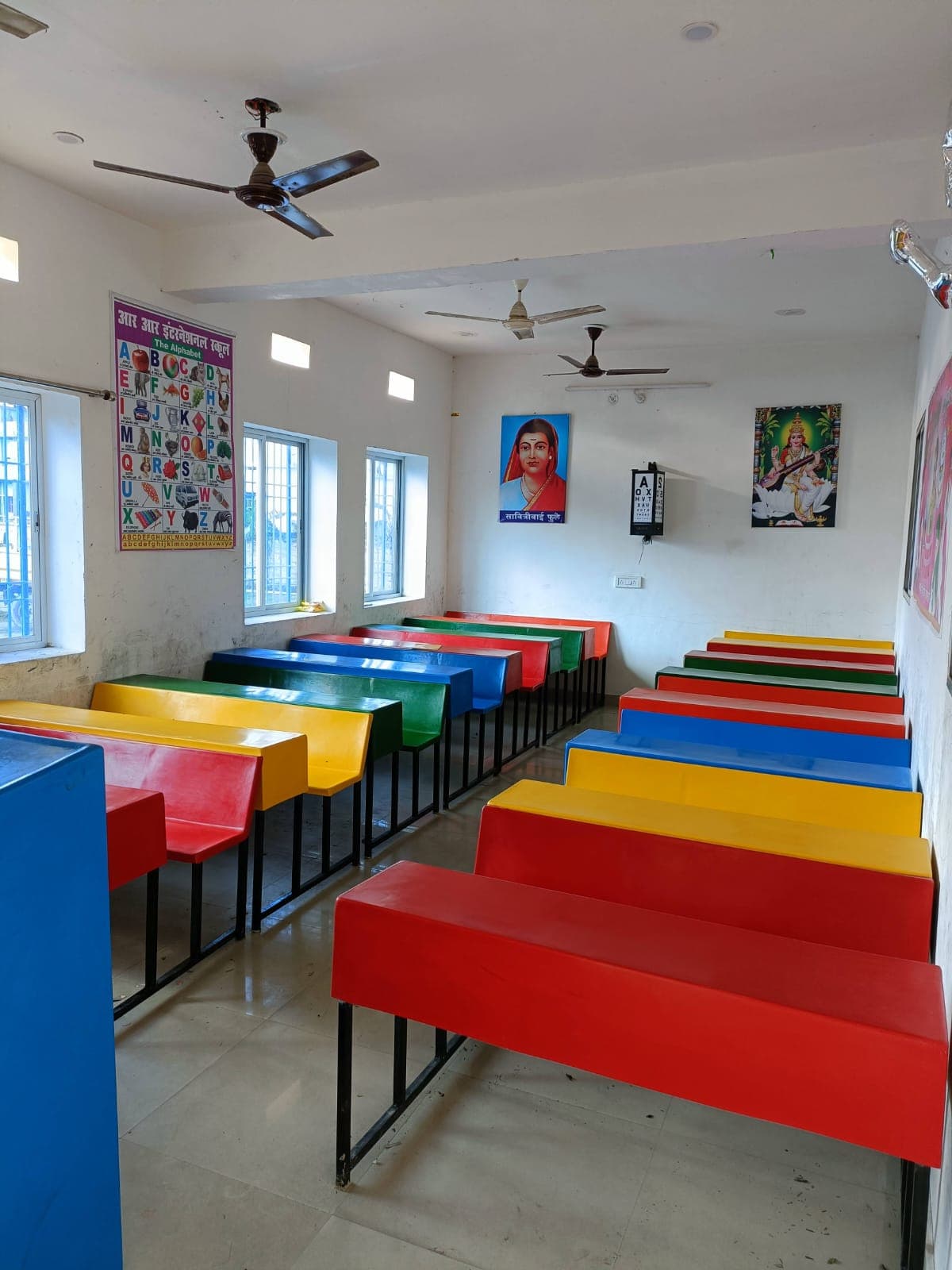 Colourful classroom with alphabet charts